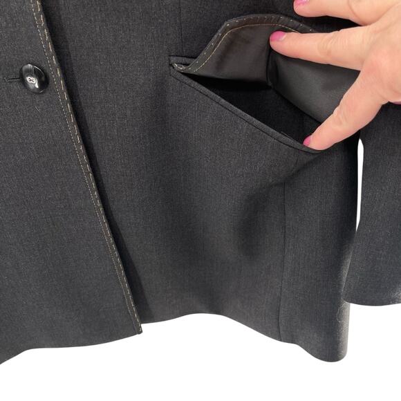 Escada Margaretha Ley Wool Contrast Stitch Denim Look Gray 2 Button Blazer US 12 - Picture 6 of 10